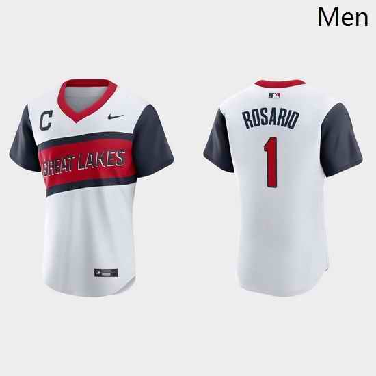 Men Cleveland Indians 1 Amed Rosario Men Nike White 2021 Little League Class Authentic MLB Jersey